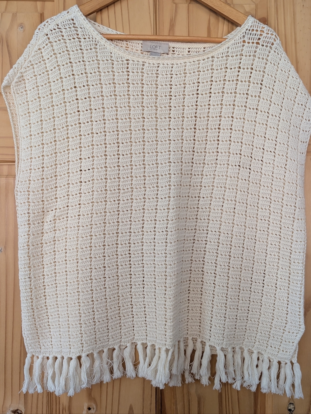 LOFT Cream Crochet Fringe Women's Sweater Size Medium